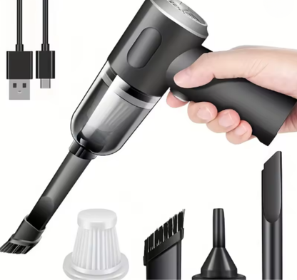 Aspiradora portátil Turbo 2 en 1 con boquillas, filtro y cable de carga USB